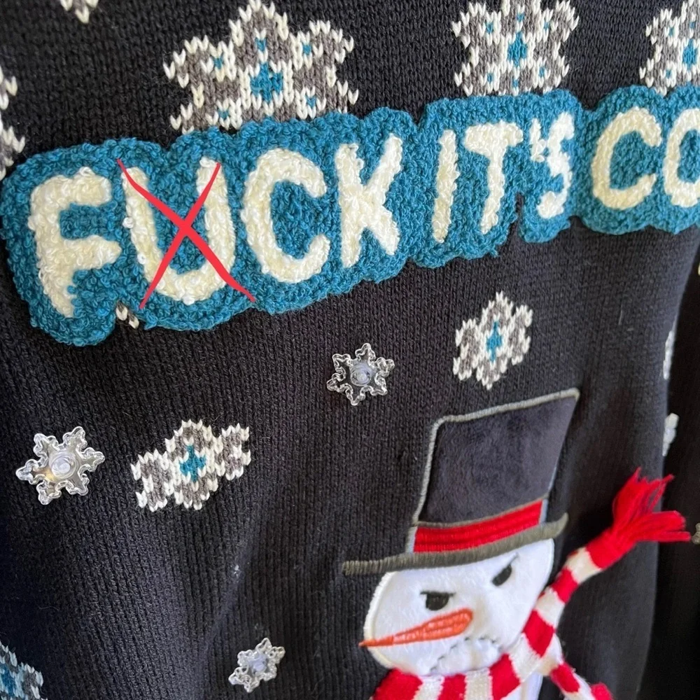 Spencers F It's Cold Ugly Christmas Sweater Snowman Novelty Party Funny XL